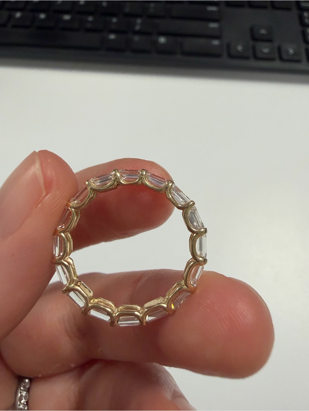 14k Yellow Gold Lab Diamond Emerald Eternity Band size 7.25 2.86 carats